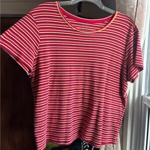 Vintage White Stag Tee | Striped Red 100% Cotton Crewneck T-Shirt | Women’s XL